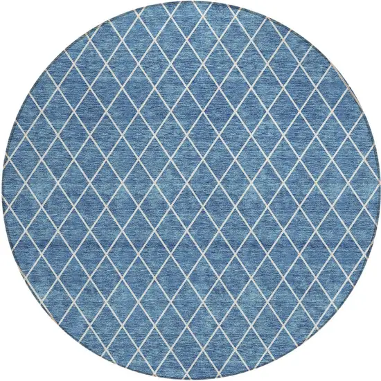 8' Denim Blue And Ivory Round Geometric Washable Indoor Outdoor Area Rug Photo 6