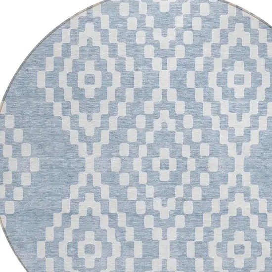 8' Denim Blue And Ivory Round Geometric Washable Indoor Outdoor Area Rug Photo 4