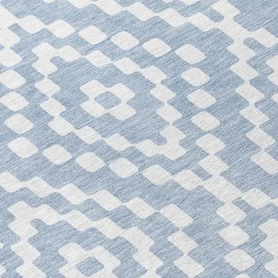 8' Denim Blue And Ivory Round Geometric Washable Indoor Outdoor Area Rug Photo 8