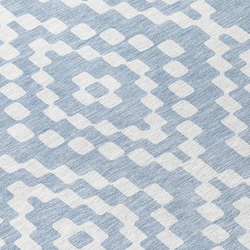 8' Denim Blue And Ivory Round Geometric Washable Indoor Outdoor Area Rug Photo 8