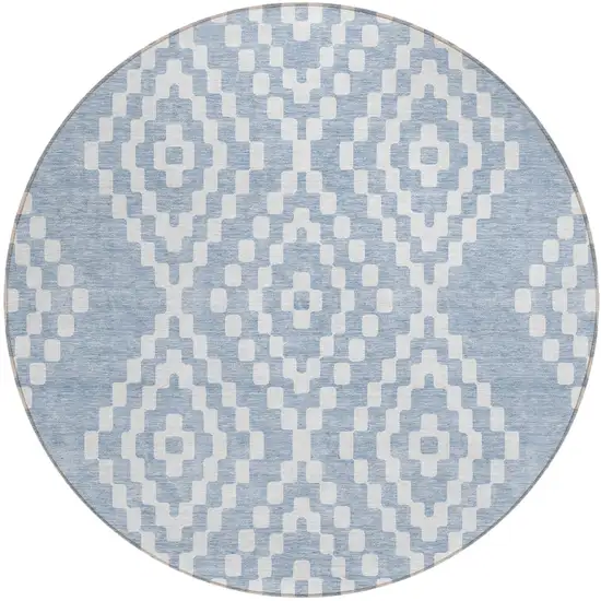 8' Denim Blue And Ivory Round Geometric Washable Indoor Outdoor Area Rug Photo 2