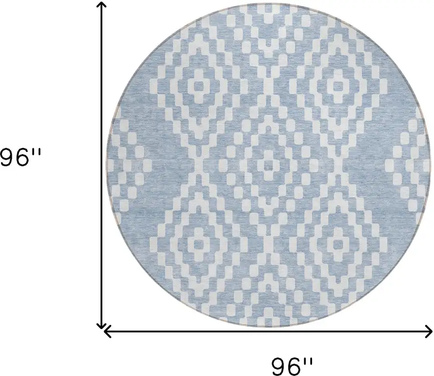 8' Denim Blue And Ivory Round Geometric Washable Indoor Outdoor Area Rug Photo 3