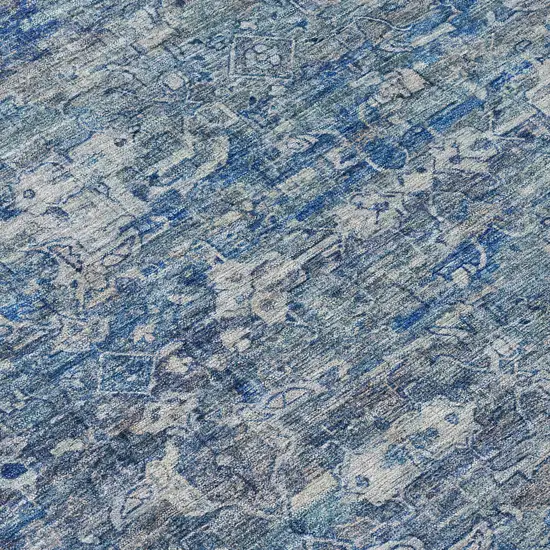 8' Denim Blue And Ivory Round Ikat Washable Indoor Outdoor Area Rug Photo 9