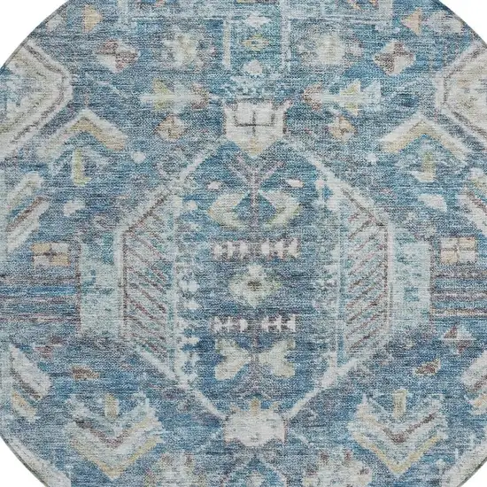 8' Denim Blue And Ivory Round Medallion Washable Indoor Outdoor Area Rug Photo 2