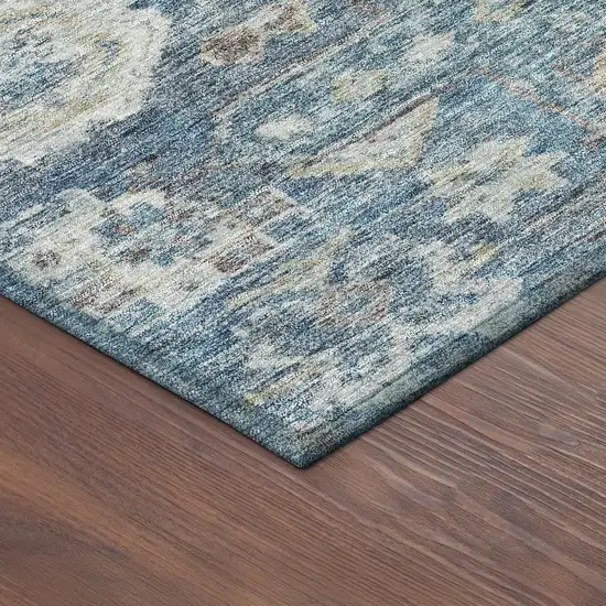 8' Denim Blue And Ivory Round Medallion Washable Indoor Outdoor Area Rug Photo 8