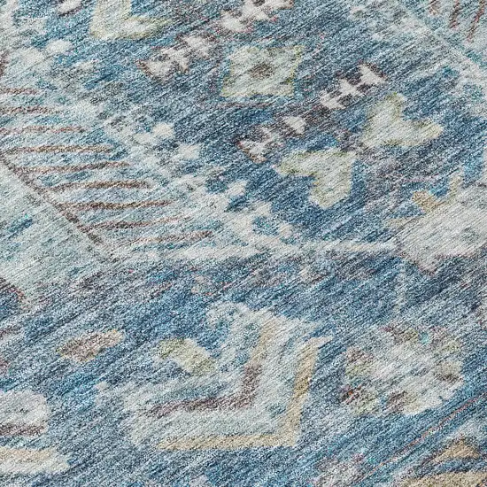 8' Denim Blue And Ivory Round Medallion Washable Indoor Outdoor Area Rug Photo 9