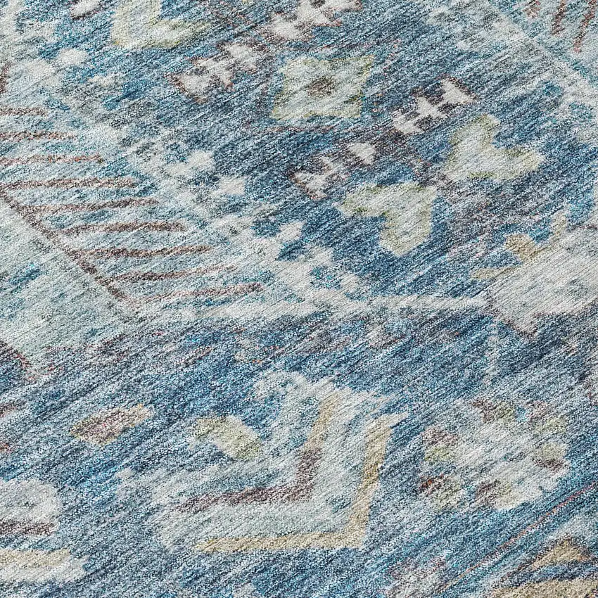 8' Denim Blue And Ivory Round Medallion Washable Indoor Outdoor Area Rug Photo 9