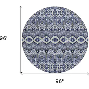 Photo of 8' Denim Blue And Ivory Round Moroccan Washable Indoor Outdoor Area Rug