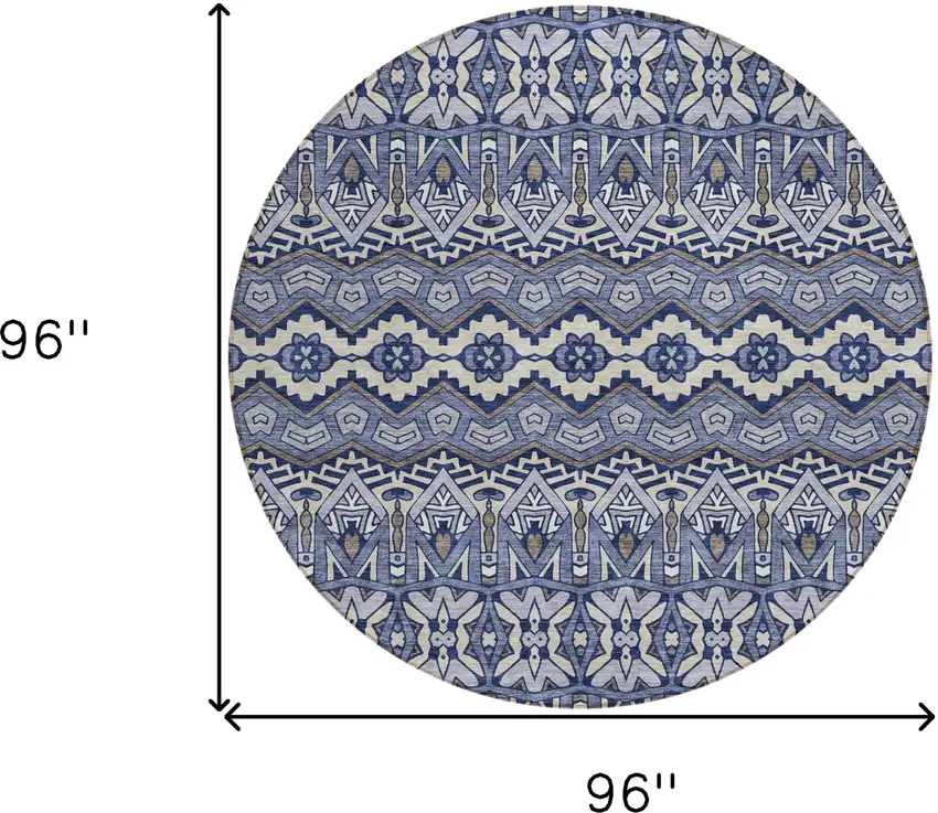 8' Denim Blue And Ivory Round Moroccan Washable Indoor Outdoor Area Rug Photo 3