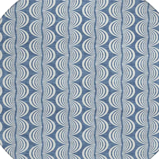 8' Denim Blue And Ivory Round Ogee Washable Indoor Outdoor Area Rug Photo 5