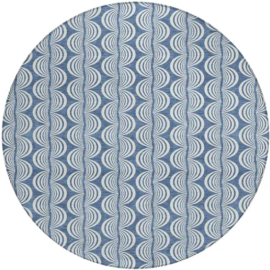 8' Denim Blue And Ivory Round Ogee Washable Indoor Outdoor Area Rug Photo 2