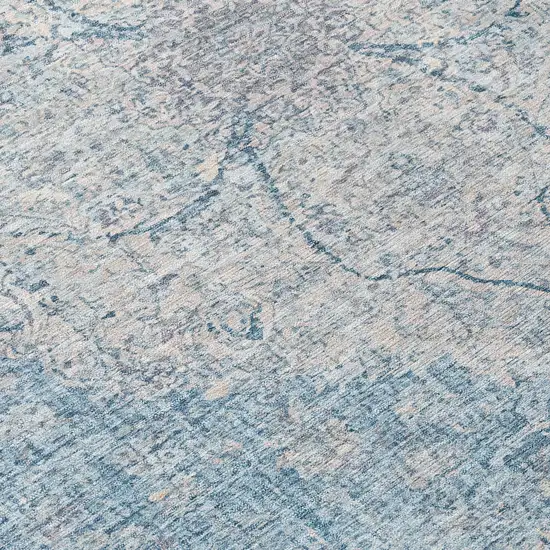 8' Denim Blue And Ivory Round Oriental Washable Indoor Outdoor Area Rug Photo 9