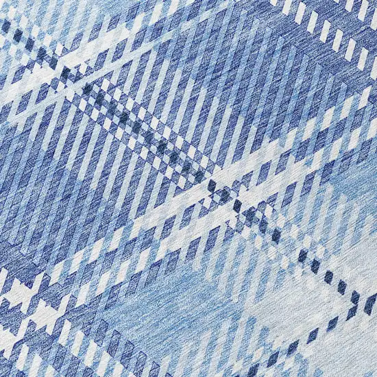 8' Denim Blue And Ivory Round Plaid Washable Indoor Outdoor Area Rug Photo 8