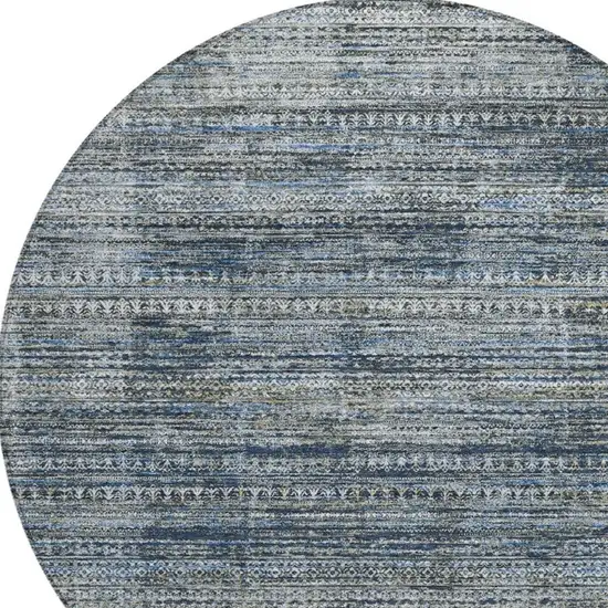 8' Denim Blue And Ivory Round Striped Washable Indoor Outdoor Area Rug Photo 4