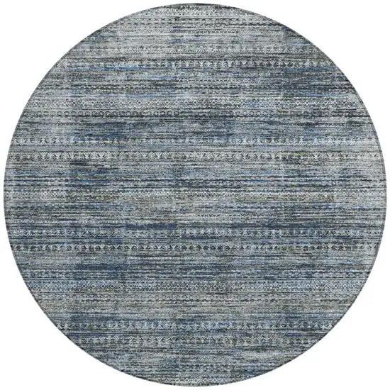 8' Denim Blue And Ivory Round Striped Washable Indoor Outdoor Area Rug Photo 3