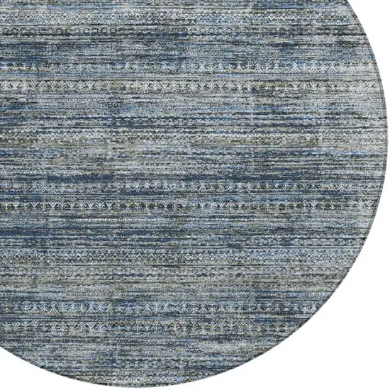 8' Denim Blue And Ivory Round Striped Washable Indoor Outdoor Area Rug Photo 8
