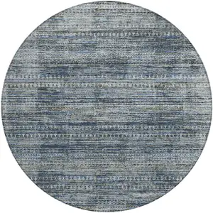 Photo of 8' Denim Blue And Ivory Round Striped Washable Indoor Outdoor Area Rug