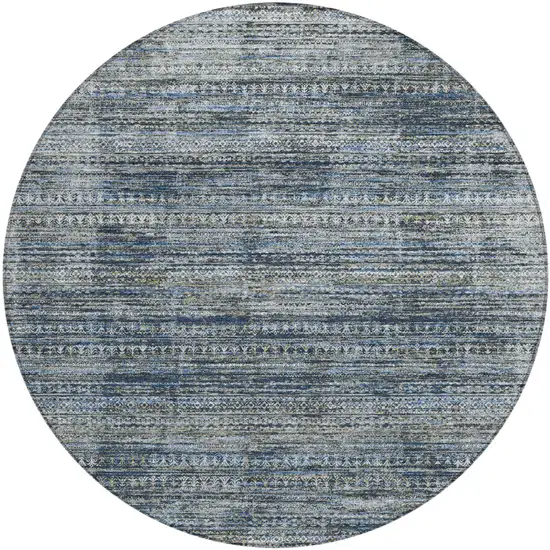 8' Denim Blue And Ivory Round Striped Washable Indoor Outdoor Area Rug Photo 1