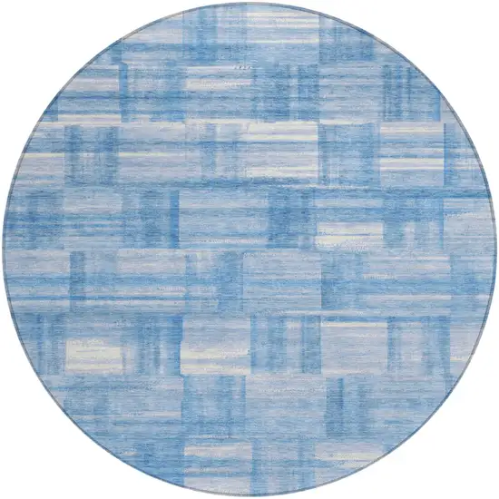 8' Denim Blue And Ivory Round Striped Washable Indoor Outdoor Area Rug Photo 2