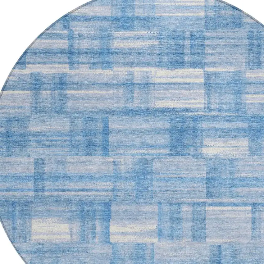 8' Denim Blue And Ivory Round Striped Washable Indoor Outdoor Area Rug Photo 3