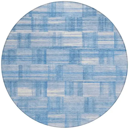 8' Denim Blue And Ivory Round Striped Washable Indoor Outdoor Area Rug Photo 4