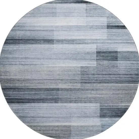 8' Denim Blue And Ivory Striped Washable Round Rug With UV Protection Photo 4