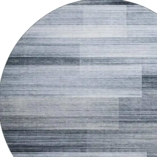8' Denim Blue And Ivory Striped Washable Round Rug With UV Protection Photo 3