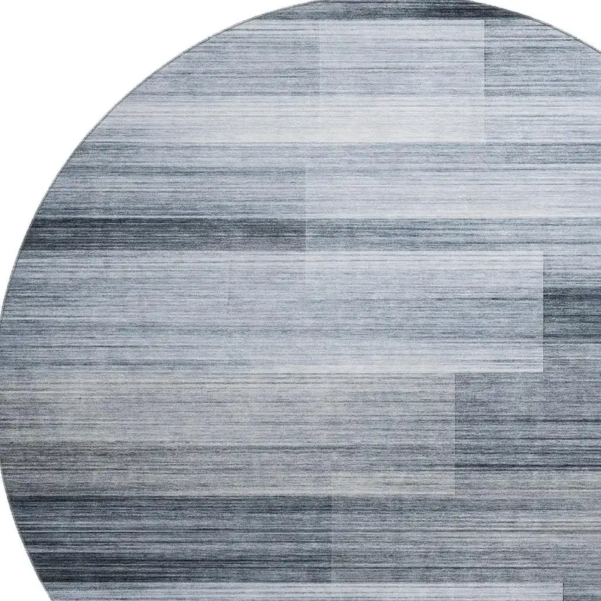 8' Denim Blue And Ivory Striped Washable Round Rug With UV Protection Photo 3