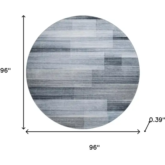 8' Denim Blue And Ivory Striped Washable Round Rug With UV Protection Photo 8