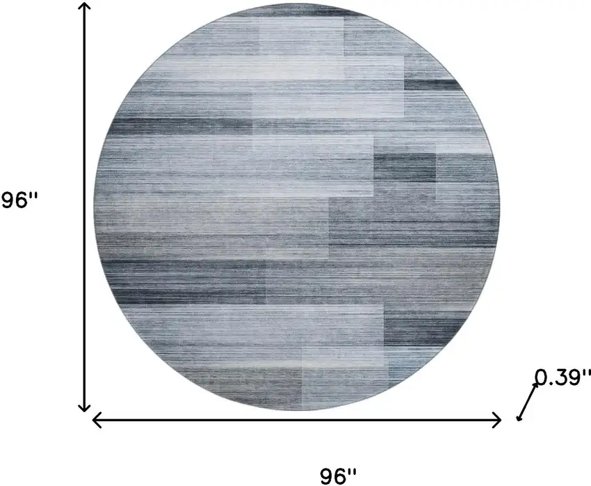 8' Denim Blue And Ivory Striped Washable Round Rug With UV Protection Photo 8