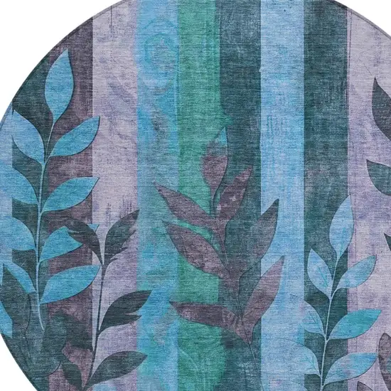 8' Denim Blue And Lavender Round Floral Washable Indoor Outdoor Area Rug Photo 8