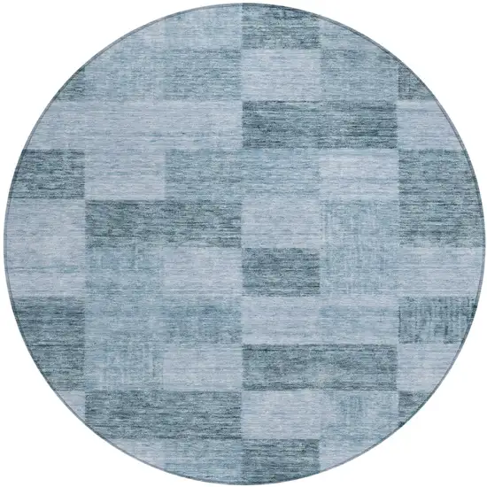 8' Denim Blue And Light Blue Round Geometric Washable Indoor Outdoor Area Rug Photo 2