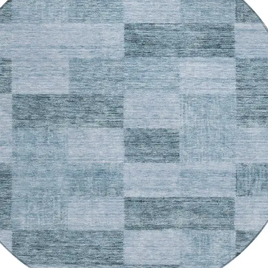 8' Denim Blue And Light Blue Round Geometric Washable Indoor Outdoor Area Rug Photo 5