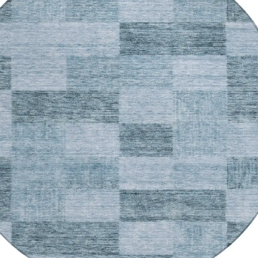 8' Denim Blue And Light Blue Round Geometric Washable Indoor Outdoor Area Rug Photo 5