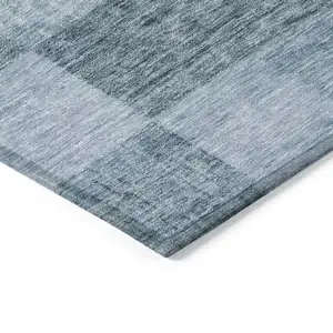 Photo of 8' Denim Blue And Light Blue Round Geometric Washable Indoor Outdoor Area Rug
