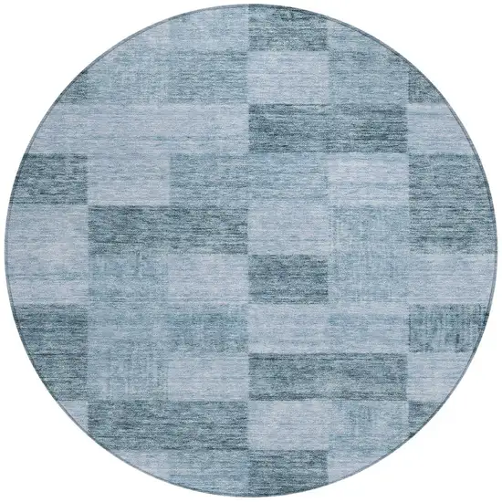 8' Denim Blue And Light Blue Round Geometric Washable Indoor Outdoor Area Rug Photo 6