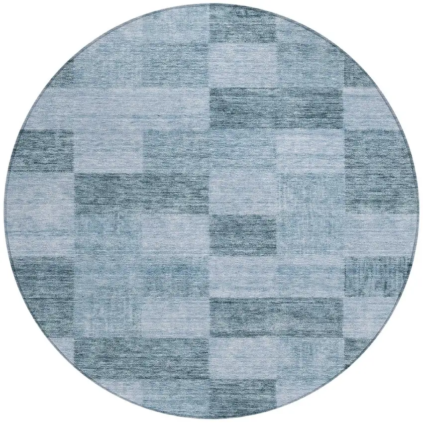 8' Denim Blue And Light Blue Round Geometric Washable Indoor Outdoor Area Rug Photo 6