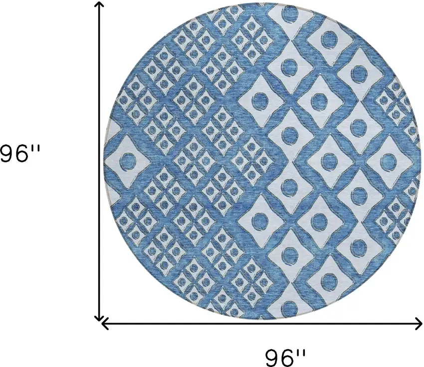 8' Denim Blue And Light Blue Round Geometric Washable Indoor Outdoor Area Rug Photo 3