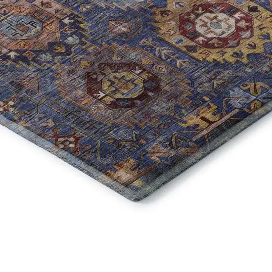 8' Denim Blue And Merlot Medallion Washable Round Rug With UV Protection Photo 6