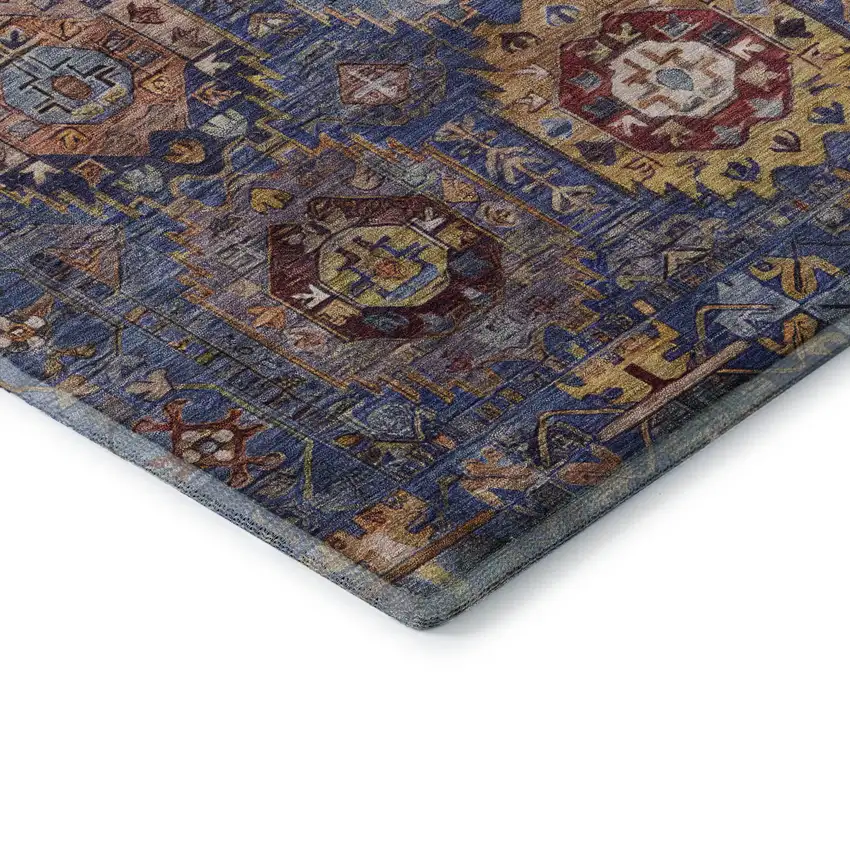 8' Denim Blue And Merlot Medallion Washable Round Rug With UV Protection Photo 6