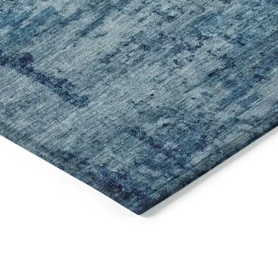 8' Denim Blue And Navy Blue Round Abstract Washable Indoor Outdoor Area Rug Photo 7