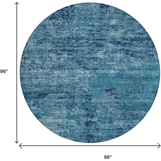 8' Denim Blue And Navy Blue Round Abstract Washable Indoor Outdoor Area Rug Photo 9