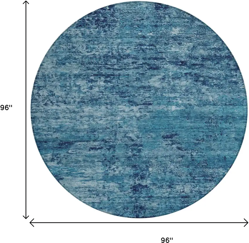 8' Denim Blue And Navy Blue Round Abstract Washable Indoor Outdoor Area Rug Photo 9