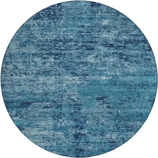8' Denim Blue And Navy Blue Round Abstract Washable Indoor Outdoor Area Rug Photo 1