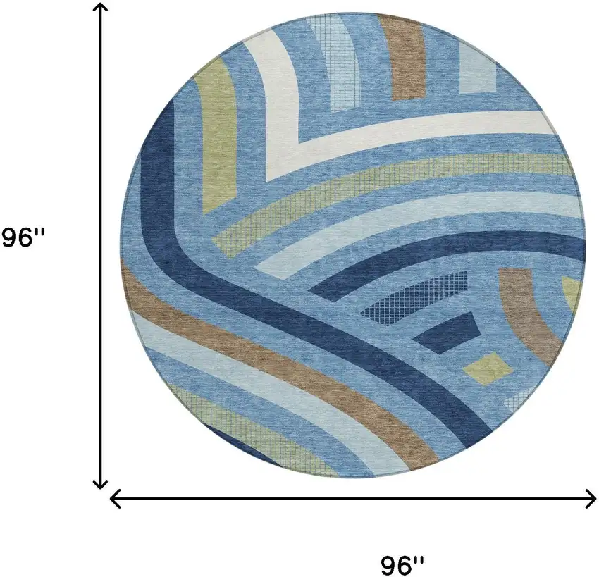 8' Denim Blue And Navy Blue Round Abstract Washable Indoor Outdoor Area Rug Photo 8