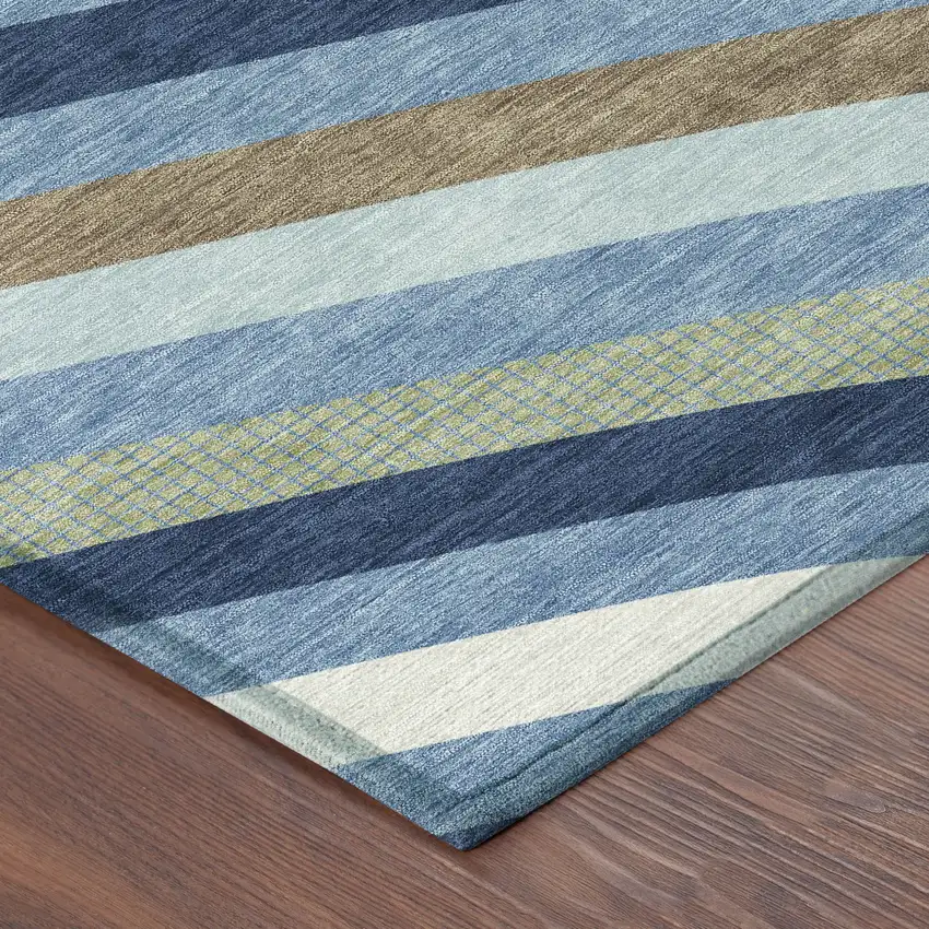 8' Denim Blue And Navy Blue Round Abstract Washable Indoor Outdoor Area Rug Photo 6