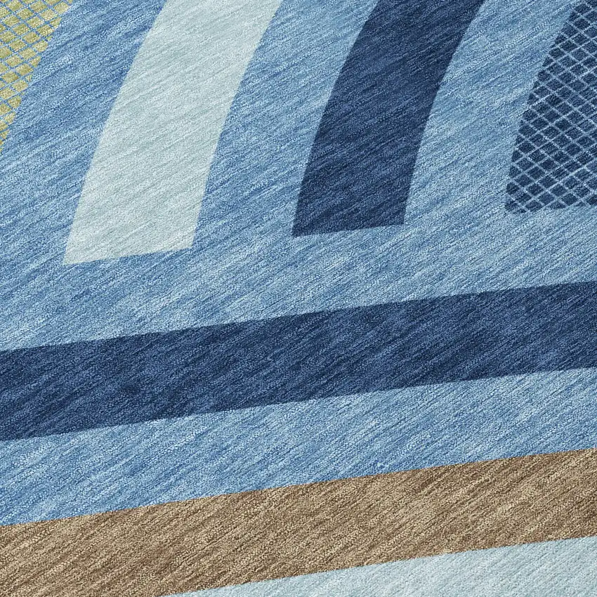 8' Denim Blue And Navy Blue Round Abstract Washable Indoor Outdoor Area Rug Photo 7