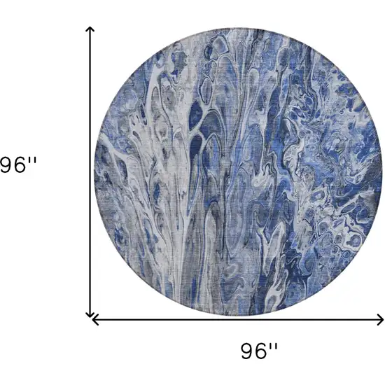 8' Denim Blue And Navy Blue Round Abstract Washable Indoor Outdoor Area Rug Photo 3