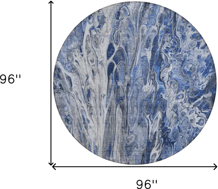 8' Denim Blue And Navy Blue Round Abstract Washable Indoor Outdoor Area Rug Photo 3