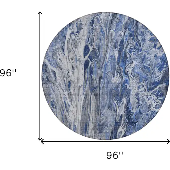 8' Denim Blue And Navy Blue Round Abstract Washable Indoor Outdoor Area Rug Photo 3